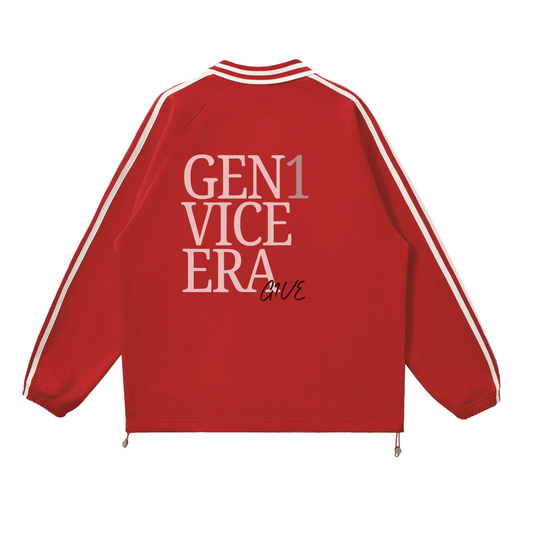 Contrast Striped Lapel Collar Sweatshirt