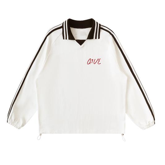 Contrast Striped Lapel Collar Sweatshirt