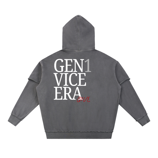 Snow Washed Raw Edge Double Layered Hoodie