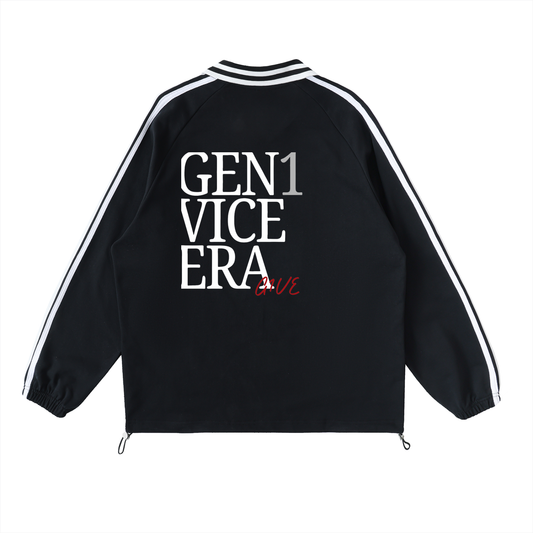 Contrast Striped Lapel Collar Sweatshirt